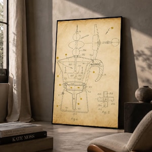 Moka Coffee Maker Patent Poster, Vintage Espresso Maker Blueprint Print, Italian Coffee Patent Wall Art, Coffee Lover Kitchen Decor