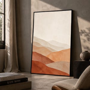 Abstract Desert Landscape Wall Art Printable, Terracotta Mountain Print, Japandi Modern Decor Digital Download