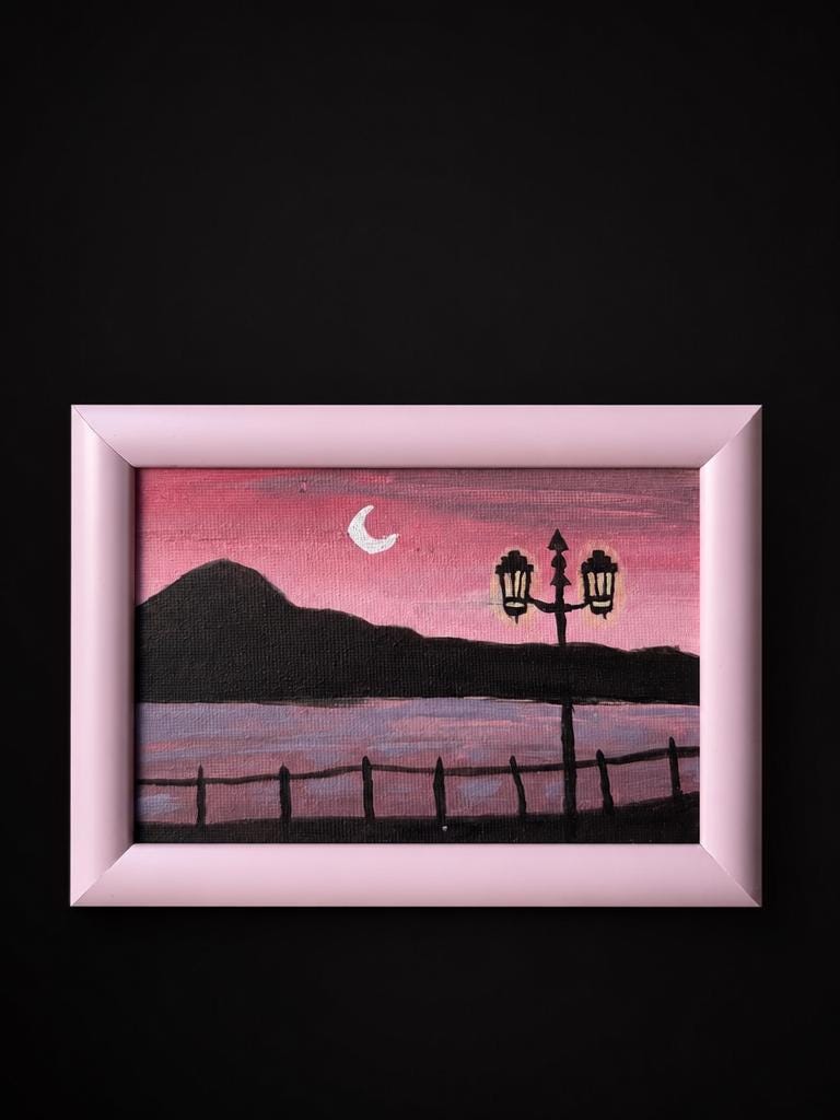 Pink Moonlit Lakeside β Original Acrylic Painting - View 1