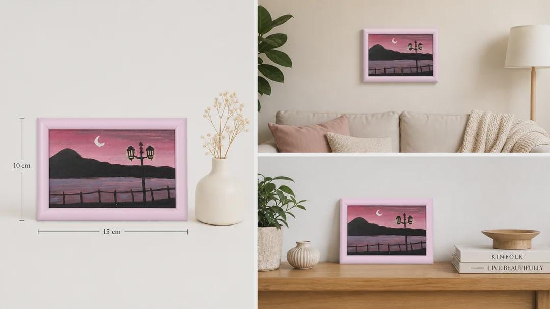 Pink Moonlit Lakeside β Original Acrylic Painting - View 3