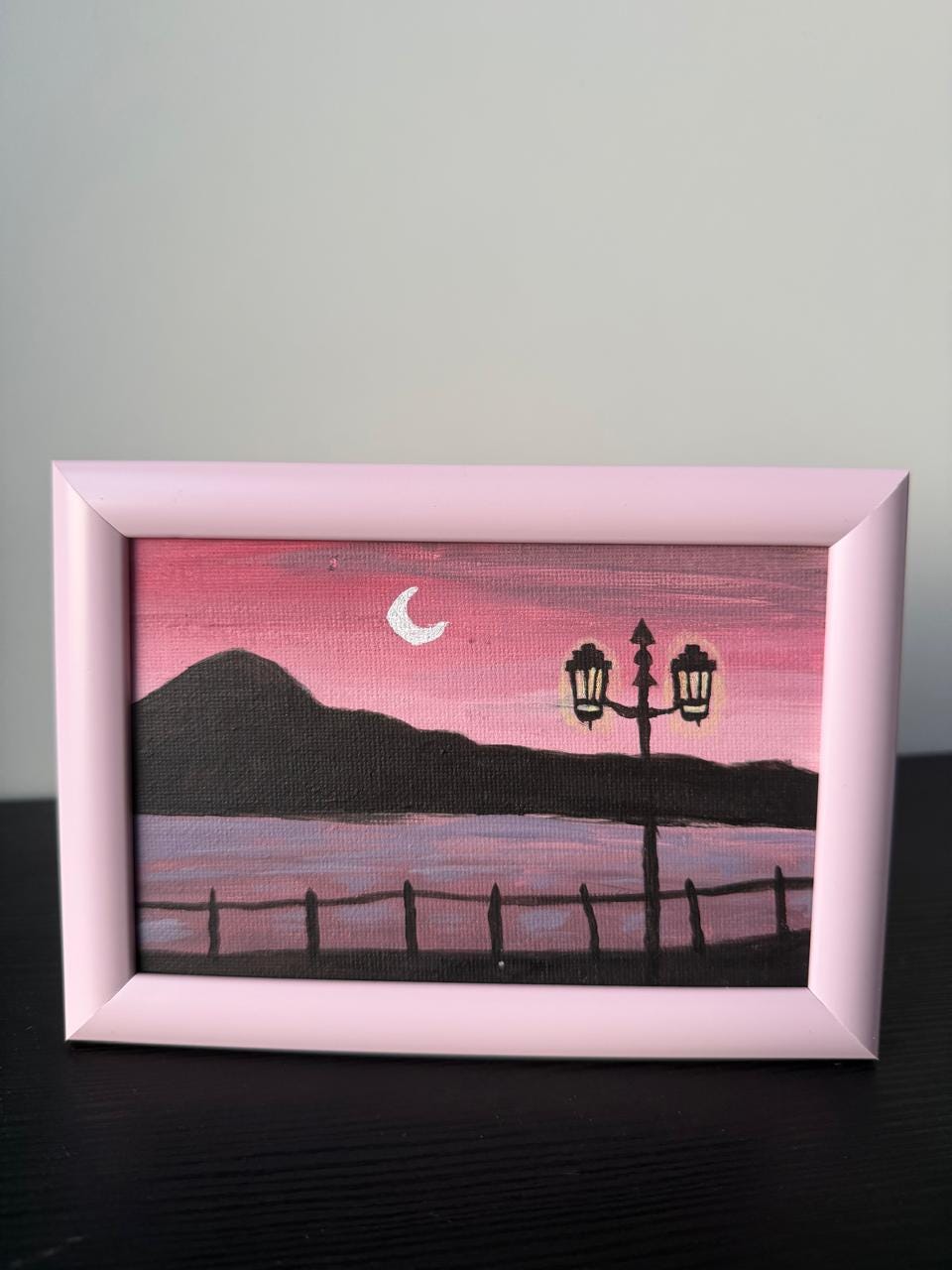 Pink Moonlit Lakeside β Original Acrylic Painting - View 2