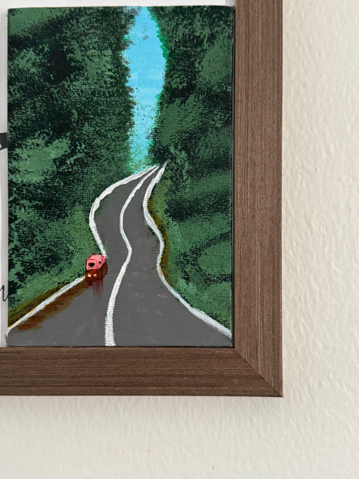 Wanderlane & the Tiny Orange Wanderer β Original Mini Acrylic Forest Road Painting - View 1