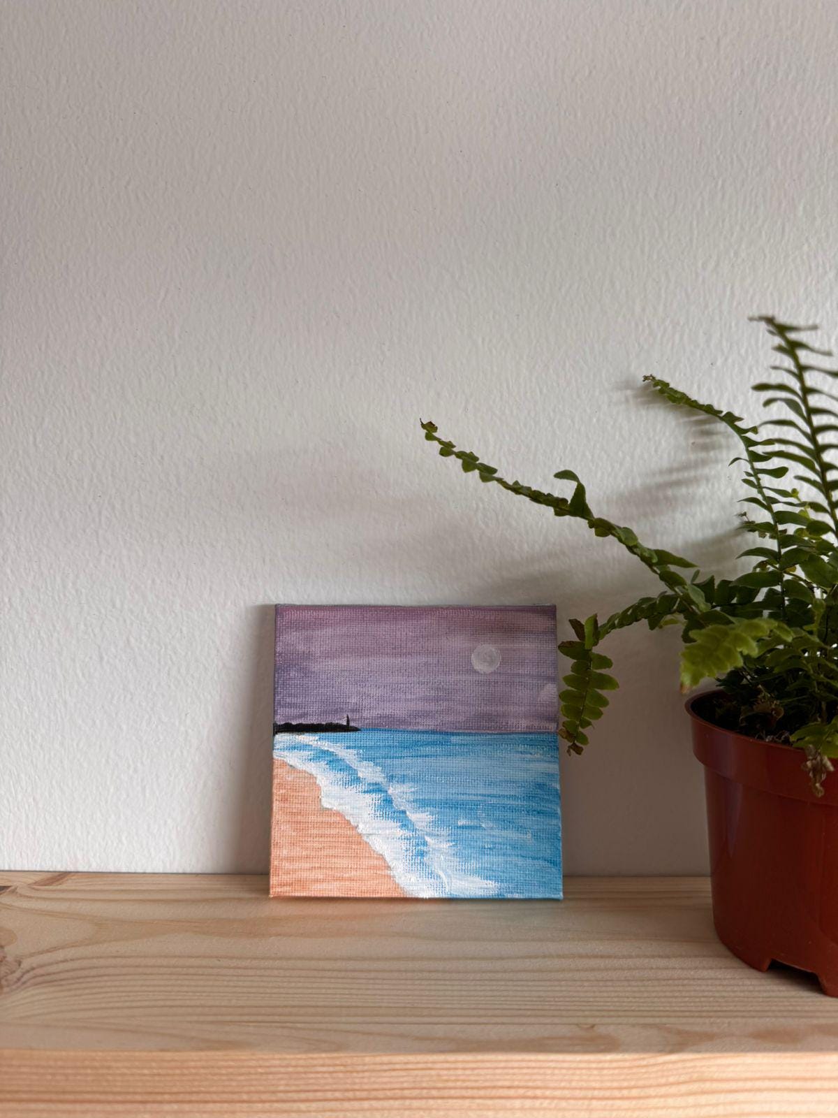 Original Coastal Sunset Painting Small 10x10 cm Acrylic Seascape Moonlit Beach Wall Art - View 2
