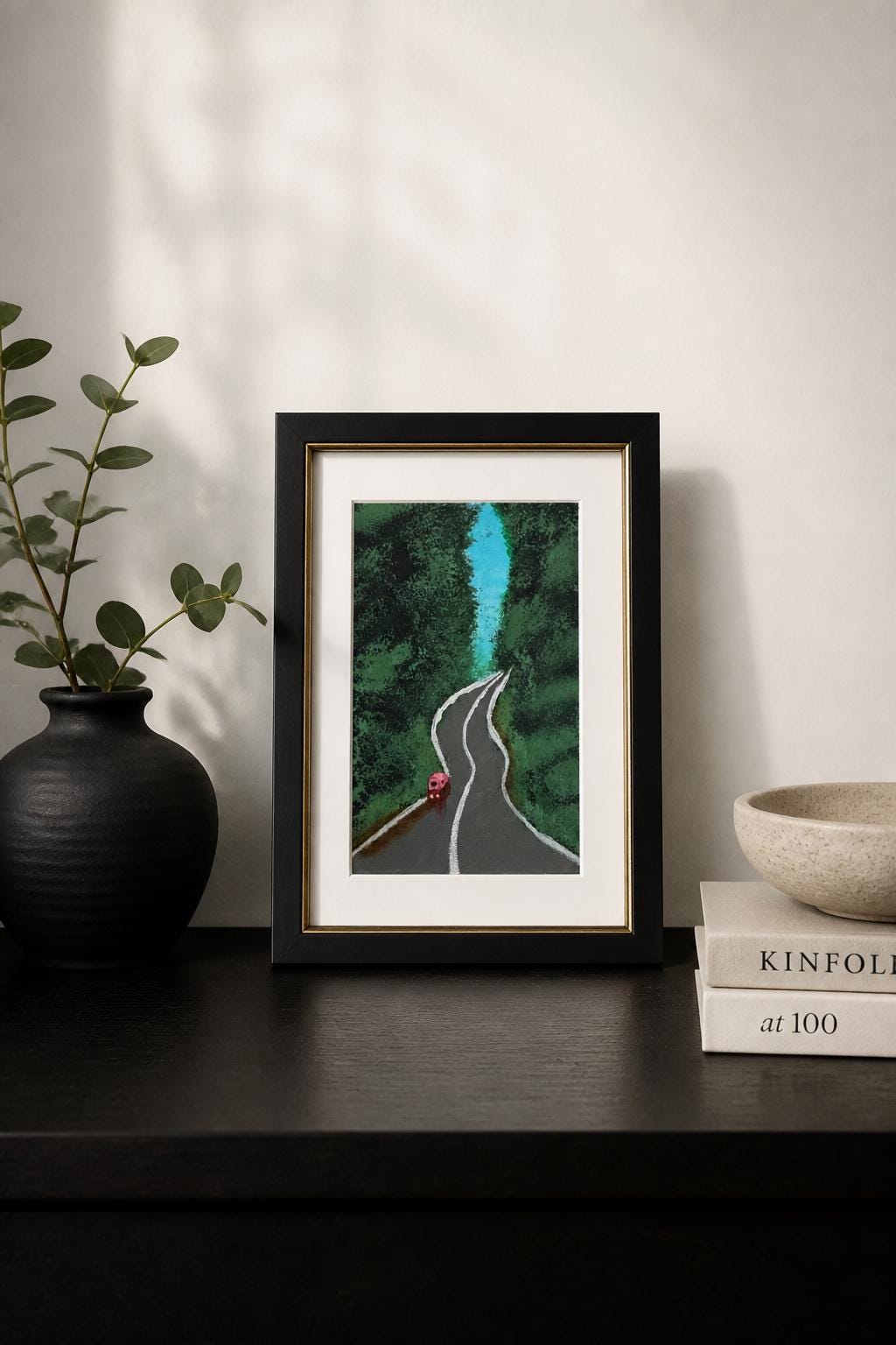 Wanderlane & the Tiny Orange Wanderer β Original Mini Acrylic Forest Road Painting - View 2