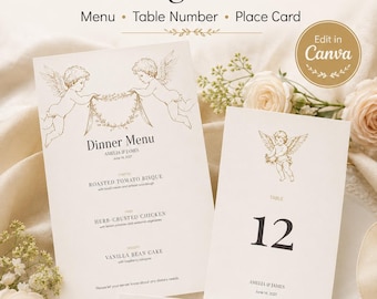 Bearbeitbares Hochzeitsmenü-Set, romantisches Vintage-Briefpapier (digitaler Download)