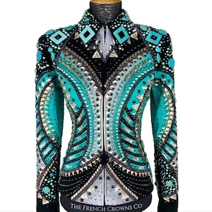 Teal and black and white western Show jacket hormanship riding jacket hormanship riding jacket women riding jacket horse riding jacket
