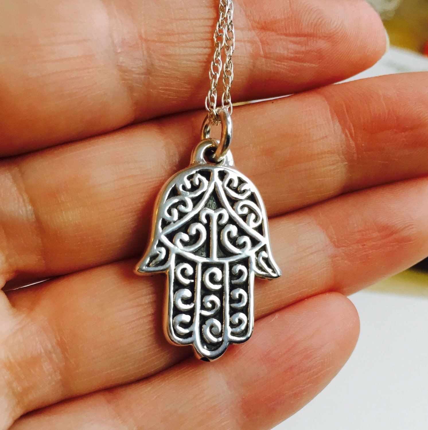 Hamsa Hand Necklace Sterling Silver Large Hamsa Necklace | Etsy