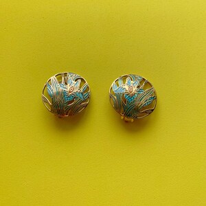 Vintage Gold-Toned Cloissene Orchid Clip-On Earrings