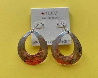 Vintage Deadstock Macy's Hammered Sterling Silver Drop Earrings