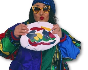 Vintage Deadstock White Leather Purse with Multicolored Patchwork Design