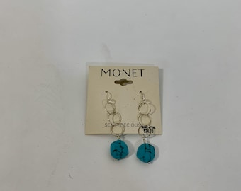 Vintage Deadstock Monet Silver and Turquoise Drop Earrings