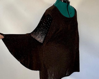 Vintage Evans Black and Gold Rhinestone Bell Sleeve Top