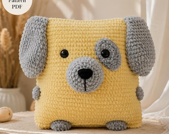Patrón de ganchillo en PDF para almohada de perro Beagle, tutorial de amigurumi para cojín de peluche.