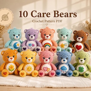 Bären-Häkelmuster-Set – 10 Amigurumi-Bären, Tenderheart-Bär, Cheer-Bär zum Selbermachen | Englische Anleitung