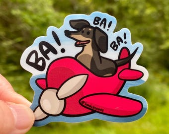 Dog of Wisdom Vinyl Sticker: Dachshund in an Airplane, Doxie Sticker, Millennial Humor, Hand-Drawn Design, Dishwasher Safe, Weatherproof
