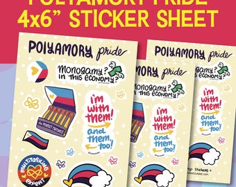Polyamory Pride Sticker Sheet: Ethical Non-Monogamy, ENM, Throuple Gift, Filler Stickers, Hand-Drawn Designs, Dishwasher Safe, Waterproof