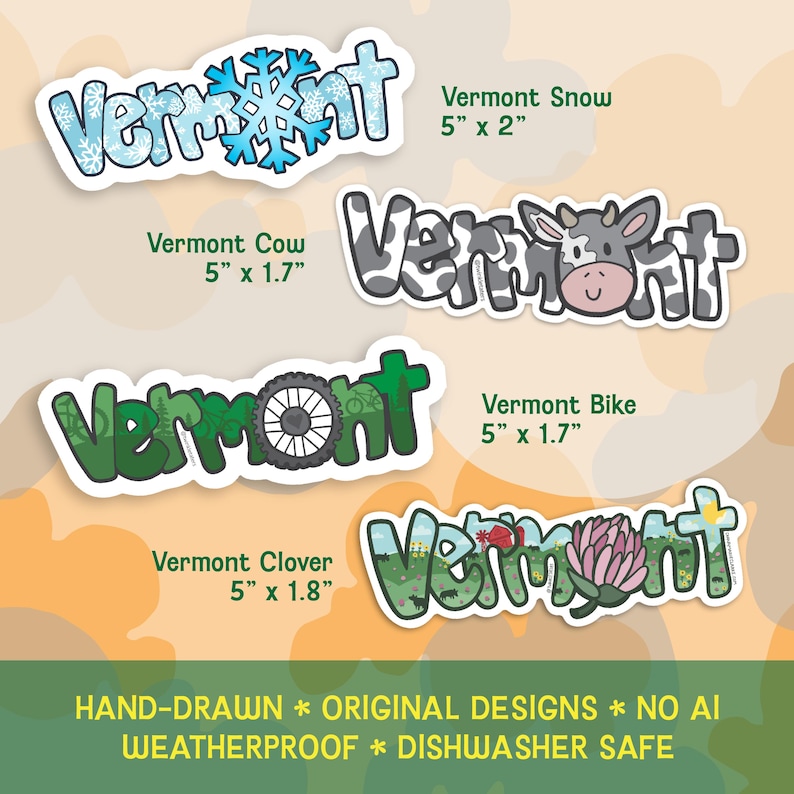Vermont Sticker Pack: VT State Gifts, Hand-Drawn Designs, Dishwasher Safe, Weatherproof, and Waterproof image 3