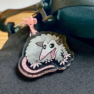Opossum 2-inch Double-Sided Acrylic Charm, Possum Keychain, Cute Bag Accessory, Funny Purse Charm, Opossum Lover Gift, Hand Drawn Design