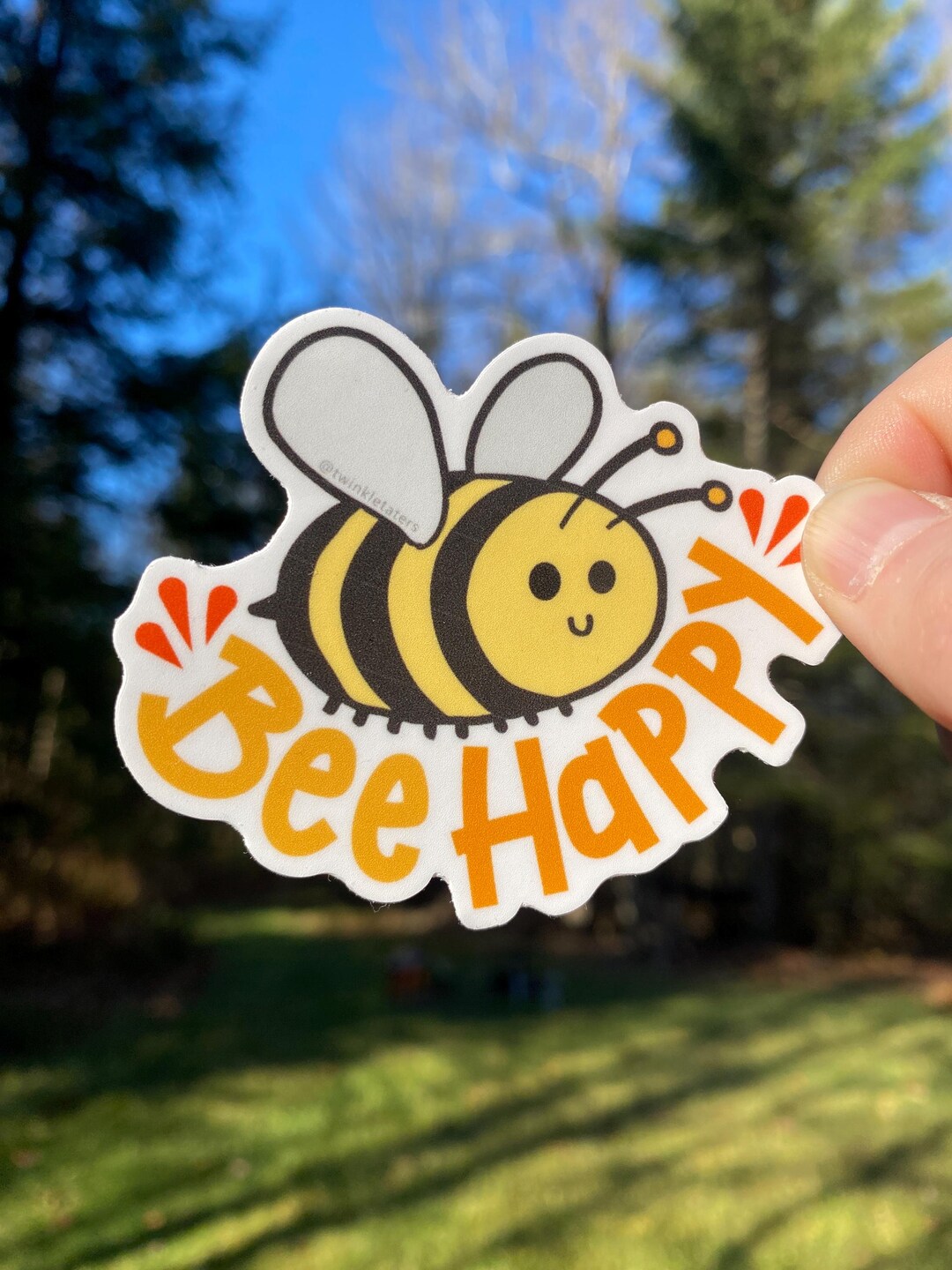 Bee Happy Shell Bee Happy Vinyl Sticker: Cute Bumblebee Pun, Positive Vibes, Hand-drawn ...