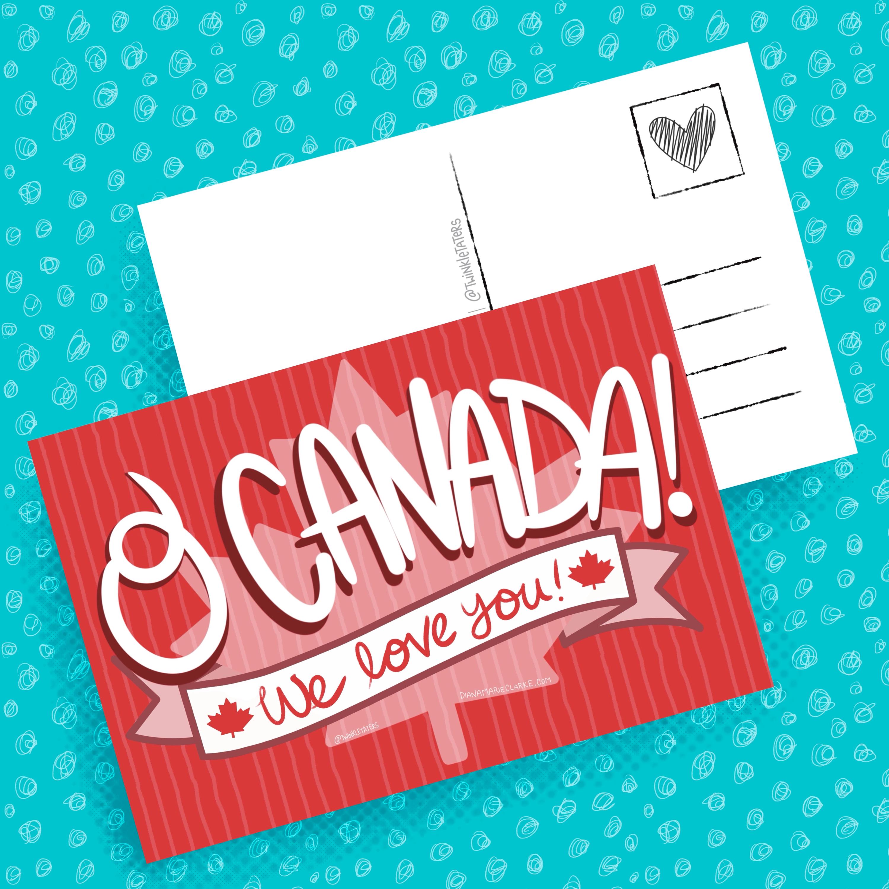 O Canada Postcard: Hand-Drawn Maple Leaf Illustration