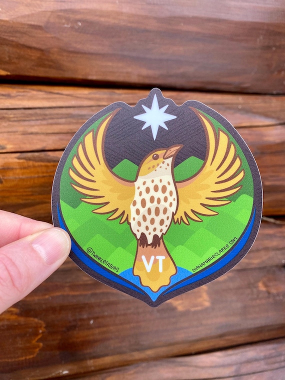 Vermont Rebel Thrush Sticker: State Bird Rebel Alliance, Hermit Thrush VT, Hand-Drawn Design, Dishwasher Safe, Weatherproof, and Waterproof