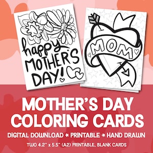 Tarjetas para colorear del Día de la Madre: descarga instantánea, tarjetas A2 imprimibles, dibujos para colorear para niños, Día de la Madre, arte original, tema "Amo a mi mamá", dibujo a mano