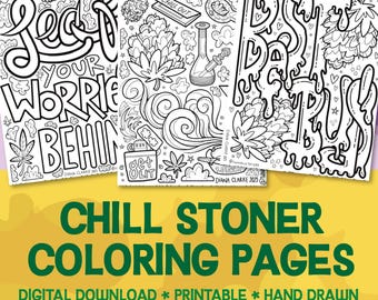 Chill Stoner Coloring Pages: Cannabis 420 Activity, Advanced For Adults, Hand-Drawn Art, Printable PDFs
