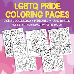 LGBTQ Pride Malseiten zum sofortigen Download, druckbare PDF-Datei, Ausmalbilder für Erwachsene und Kinder, entspannende Aktivität, original handgezeichnete Kunst