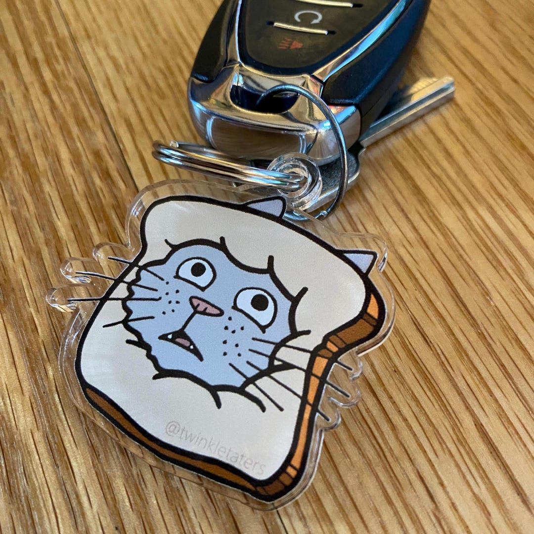 Bread Cat 2 Acrylic Charm, Silly Cat Meme Keychain, Quirky Accessory