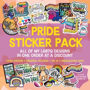 LGBTQ Pride Sticker 26 Pack: Queer Ally Gifts, Gay Sticker Bundle, Hand-Drawn Designs, Dishwasher Safe, Weatherproof, and Waterproof,