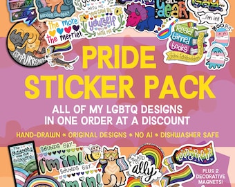 LGBTQ Pride Sticker 26 Pack: Queer Ally Gifts, Gay Sticker Bundle, Hand-Drawn Designs, Dishwasher Safe, Weatherproof, and Waterproof,