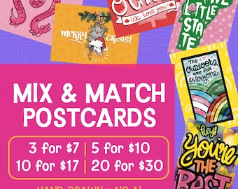 Conjunto de postales combinables: diseños dibujados a mano, Happy Mail