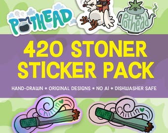 420 Stoner Vinyl Sticker Pack: Hand-Drawn Design, Dishwasher Safe, Weatherproof, and Waterproof