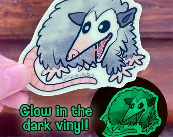 Opossum Glow in the Dark Sticker: Funny Screaming Possum, Hand-Drawn Design, Dishwasher Safe, Weatherproof, and Waterproof