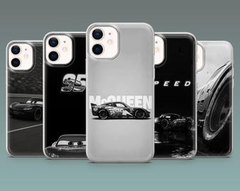 Lightning McQueen Phone Case Cars Black Cover for iPhone 17Pro, 16, 15, 14, 13, 12, Samsung S26, S25, S24, S23Fe, A16, A56, Pixel 10, 9Pro