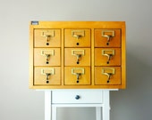 SOLD Vintage Library Card Catalog - 9 Drawer Wooden Maple Apothecary Cabinet w. Brass Hardware in Good Condition