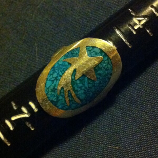 Shooting Star Sterling and Turquoise Inlay Chip:Vintage Size 5 1/2