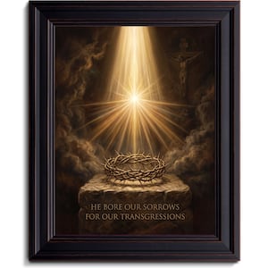 Cuadro decorativo Corona de Espinas, Isaías 53, decoración cristiana, obra de arte de la Pasión enmarcada (arte de fe listo para colgar).