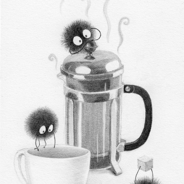 12 x 18 cm Kaffee / Tee Helfer Druck • Frühstücksecke Druck • French Press