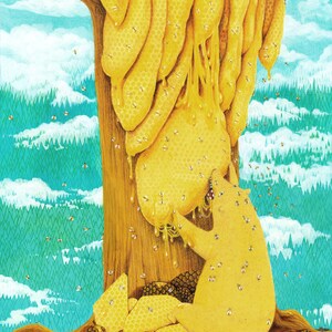 8X10 Honey Bear and Honey Bees • Archival Art Print • The Real Winnie the Poo • Honey Comb Forest • Wall Art