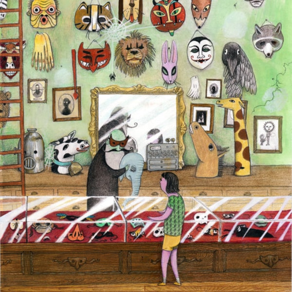 8X10 Mask Shop on Hyde Street · Archival Art Print · Mask Illustration · Colored Pencil Drawing · Animal Art Print