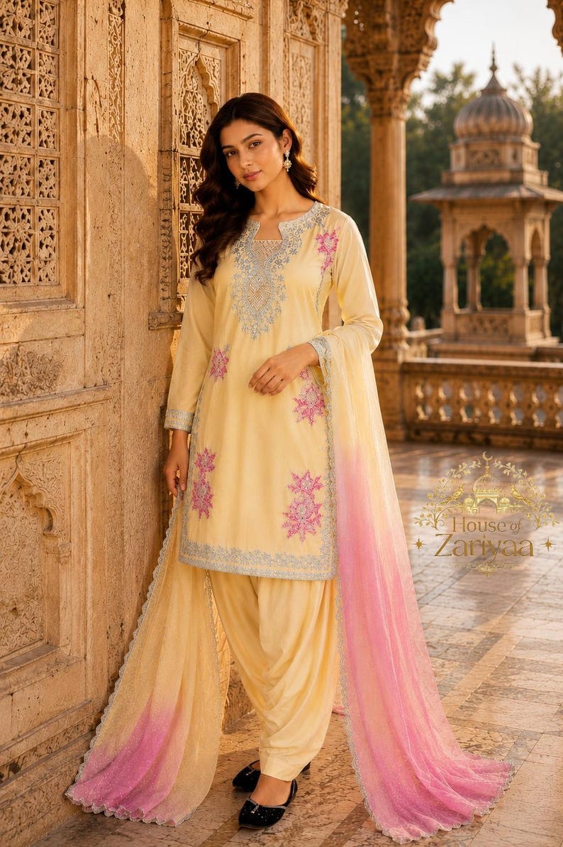 Pakistani Yellow Party Wear Salwar Kameez with Dupatta for Women, Designer Sharara Suit, Indian Ethnic Suit, Pakistani Suits,Top-Palazzo set image 4