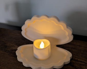 STL- en 3MF-bestand - Decoratieve theelichthouder in de vorm van een schelp, 3D-printbaar, te downloaden voor badkamer, woonkamer, kinderkamer, keuken, enz.