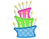 Birthday Cake Topsy Turvy with Candles Applique Machine Embroidery Design Birthday Tilted Slanted Wobbly INSTANT DOWNLOAD