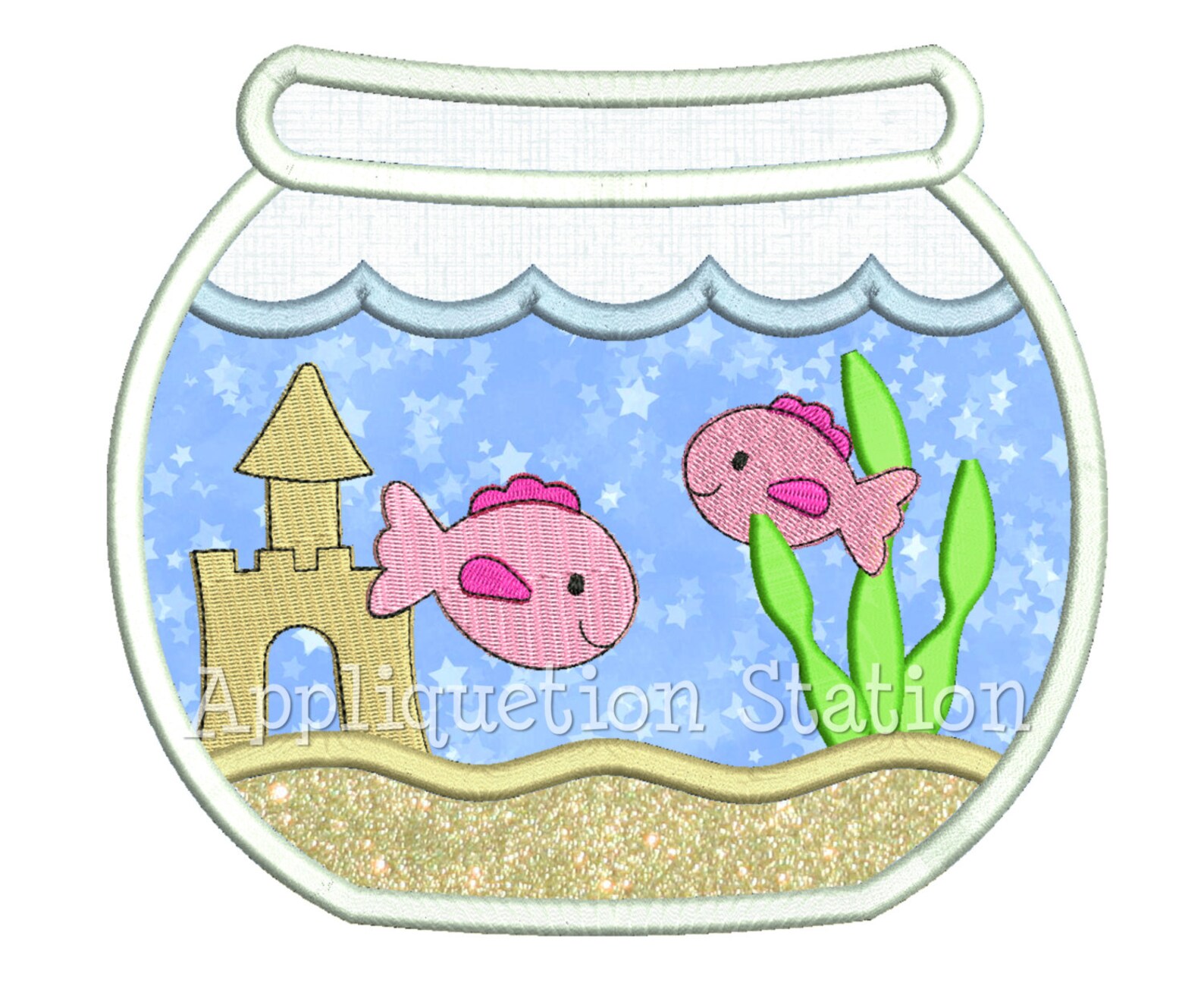 Fish Bowl Globe Applique Machine Embroidery Design Goldfish Sandcastle ...