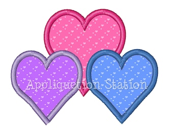 Valentine Heart Trio Applique Machine Embroidery Design Valentine's hearts INSTANT DOWNLOAD