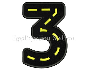 Road Number Three 3rd Birthday Applique Machine Embroidery Design boy 3 INSTANT DOWNLOAD