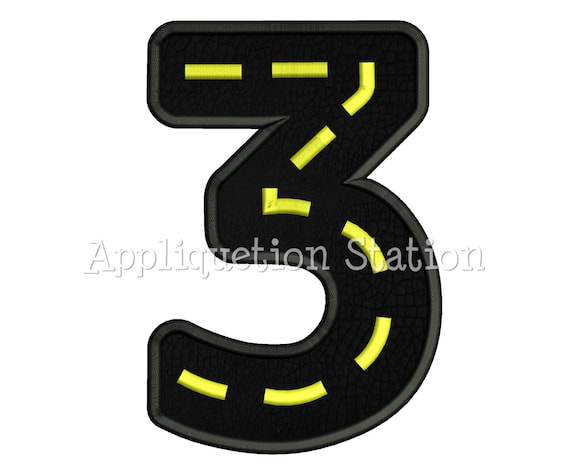road number three 3rd birthday applique machine embroidery