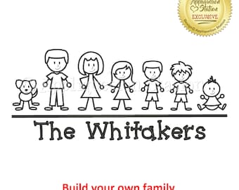 Stick Figure Family Machine Embroidery Design Build your own INSTANT DOWNLOAD