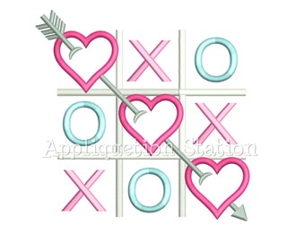 Valentine Tic Tac Toe Applique Machine Embroidery Design heart love INSTANT DOWNLOAD